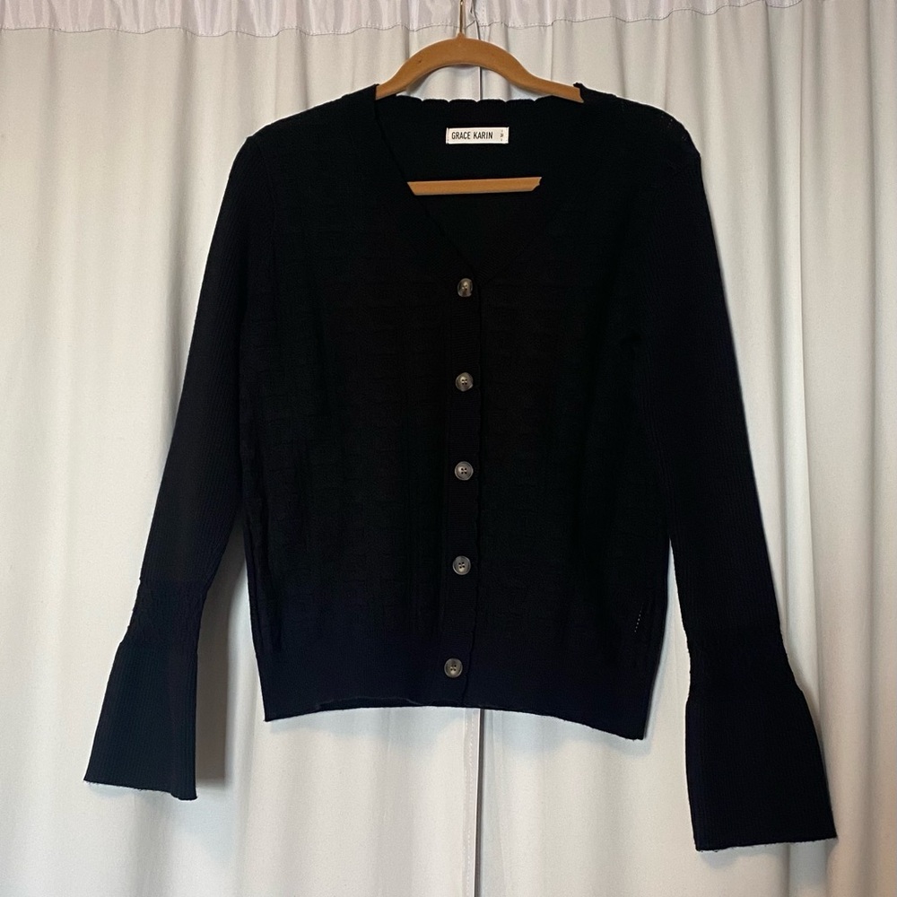 Grace Karin Black Flared Sleeve Cardigan